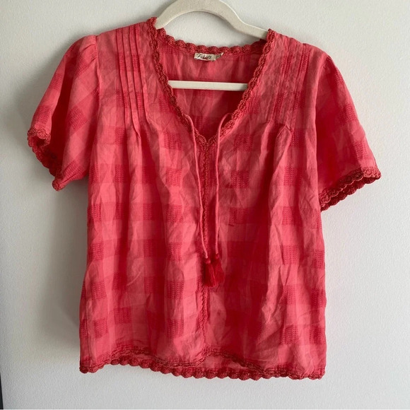 FAHERTY 100% Organic Cotton Margate Short Sleeve Checkered Blouse Size XXS - Picture 12 of 14